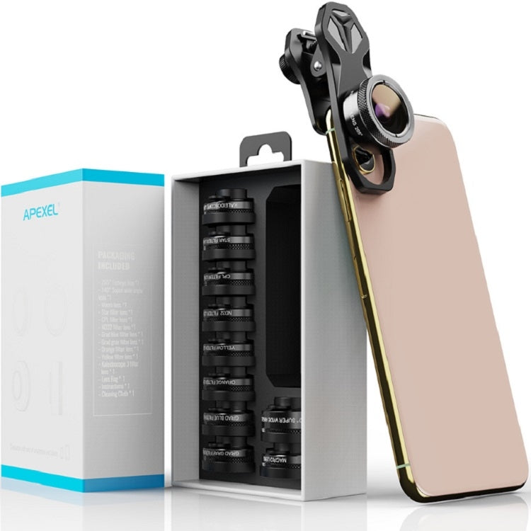 APEXEL APL-DG11 11 in 1 Multifunctional Fisheye Wide-angle Macro Polarized Starlight Gradient Filter Set Universal Mobile Phone Lens Set - free shipping - PMC Jewellery - Order now!