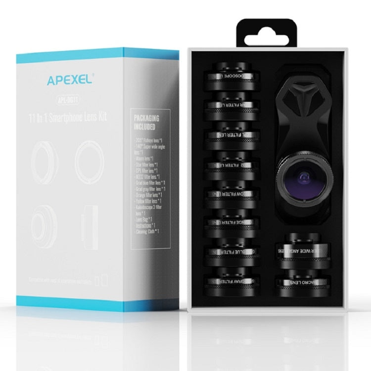 APEXEL APL-DG11 11 in 1 Multifunctional Fisheye Wide-angle Macro Polarized Starlight Gradient Filter Set Universal Mobile Phone Lens Set - free shipping - PMC Jewellery - Order now!