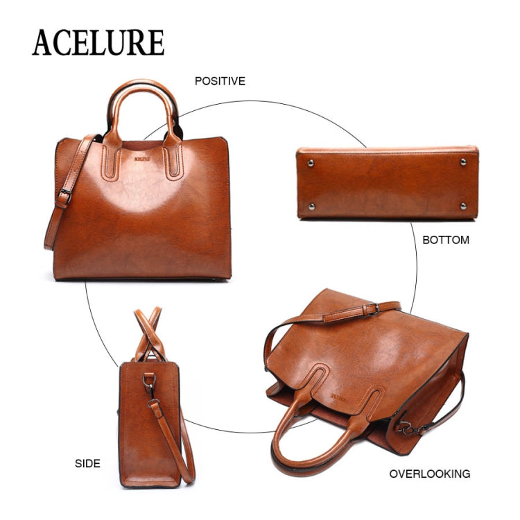 Leather Handbags Big Women Bag Casual Female Bags Trunk Tote Shoulder Bag Ladies Large Bolsos, Color:Brown