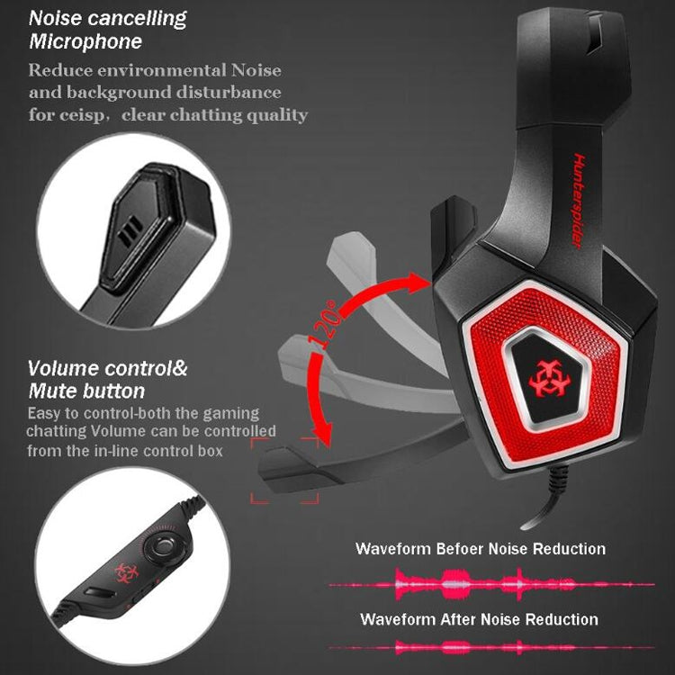 V1 3.5mm RGB Colorful Luminous Wire Control Gaming Headset, Cable Length: 2.2m(Black Red)