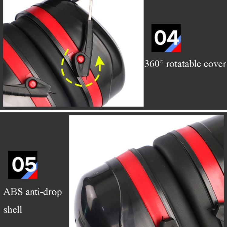 Soundproof Earmuffs Noise-Proof Sleep Earmuffs Industrial Protective Earmuffs Ear Caps(Red Black)