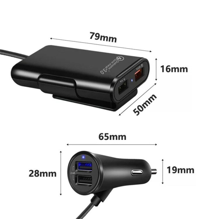 One For Four 8A Car Charger QC3.0 Fast Charge 4USB Car Front And Rear Seat Car Charger - Car Charger by PMC TechLife | Online Shopping South Africa | PMC TechLife