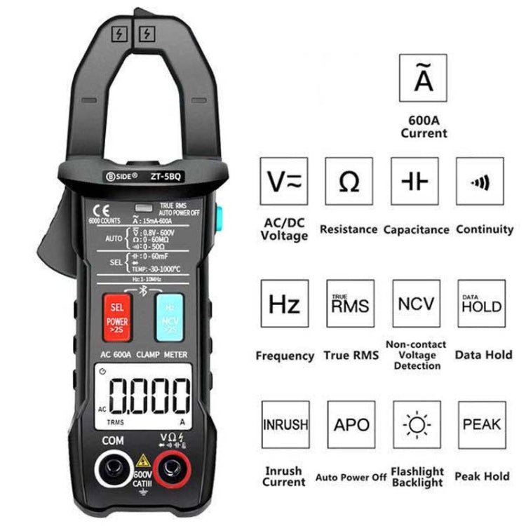 BSIDE Bluetooth 5.0 6000 Words High Precision Smart AC Clamp Meter, Specification: ZT-5BQ+C3140 Clip - free shipping - PMC Jewellery - Order now!