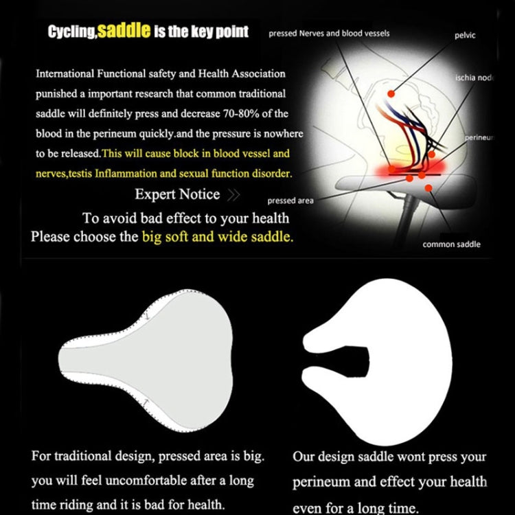 Noseless Bicycle Saddle Mountain Bike Thickened Soft Cushion(Black)