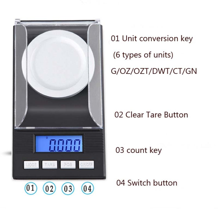 50g/0.001g High-Precision Portable Jewelry Scale Mini Electronic Scale Precision Carat Electronic Scale - Jewelry Scales by PMC Jewellery | Online Shopping South Africa | PMC Jewellery | Buy Now Pay Later Mobicred