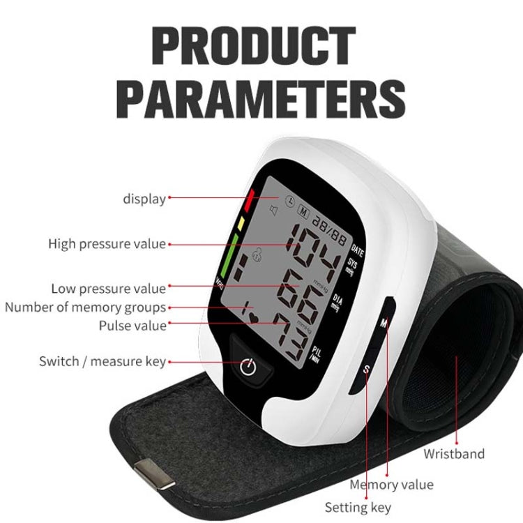 Wrist Type Electronic Blood Pressure Monitor Home Automatic Wrist Type Blood Pressure Measurement, Style: No Voice Announcement(White English) - free shipping - PMC TechLife - Order now!