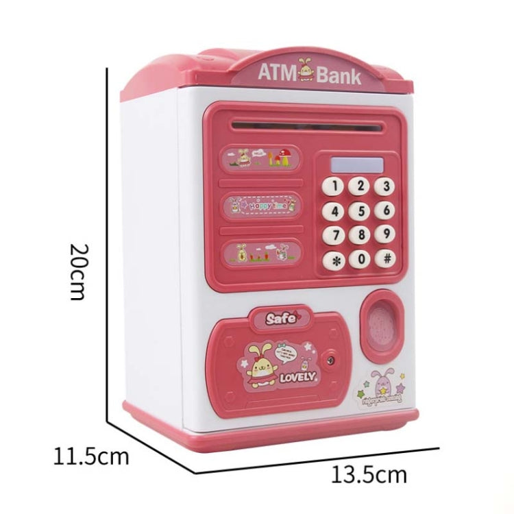 Simulation Password Fingerprint Sensor Unlocking Money Box Automatic Roll Money Safe ATM Piggy Bank(Pink)