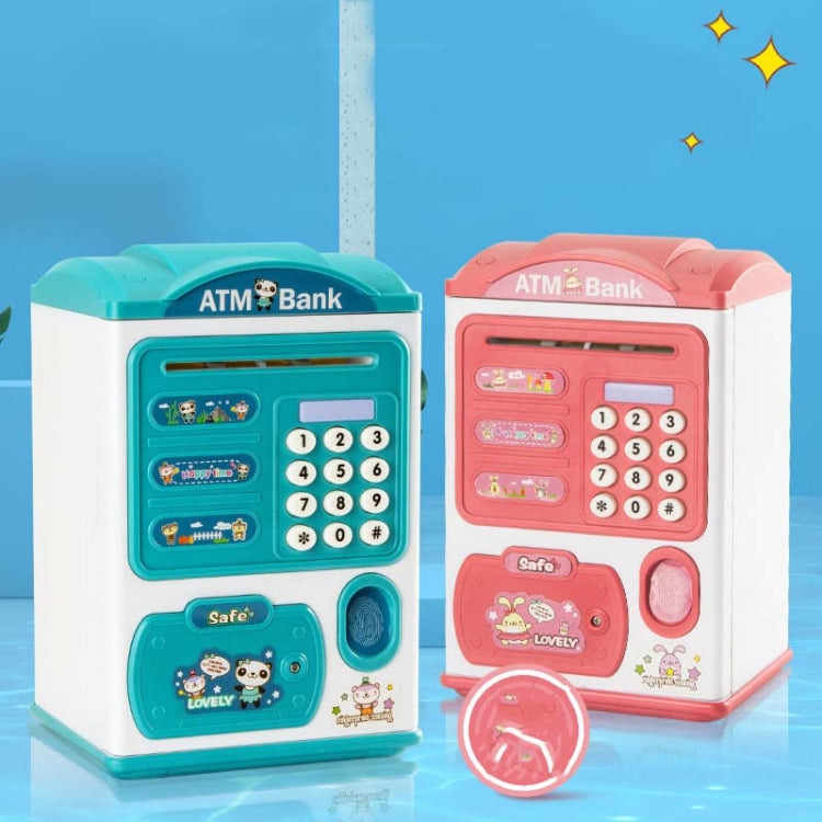 Simulation Password Fingerprint Sensor Unlocking Money Box Automatic Roll Money Safe ATM Piggy Bank(Pink)