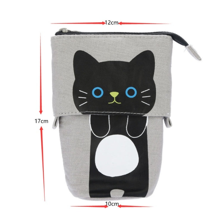 Corduroy Retractable Drop-Down Pencil Case Student Stationery Storage Bag(Gray Cat)