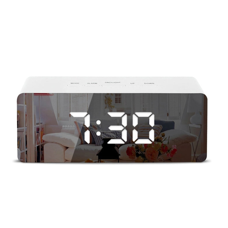 LED Mirror Alarm Clock Digital Snooze Table Clock Electronic Time Temperature Large Display White Light