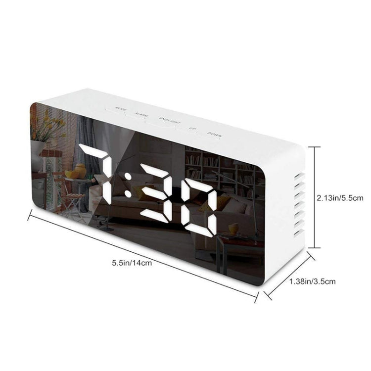 LED Mirror Alarm Clock Digital Snooze Table Clock Electronic Time Temperature Large Display White Light