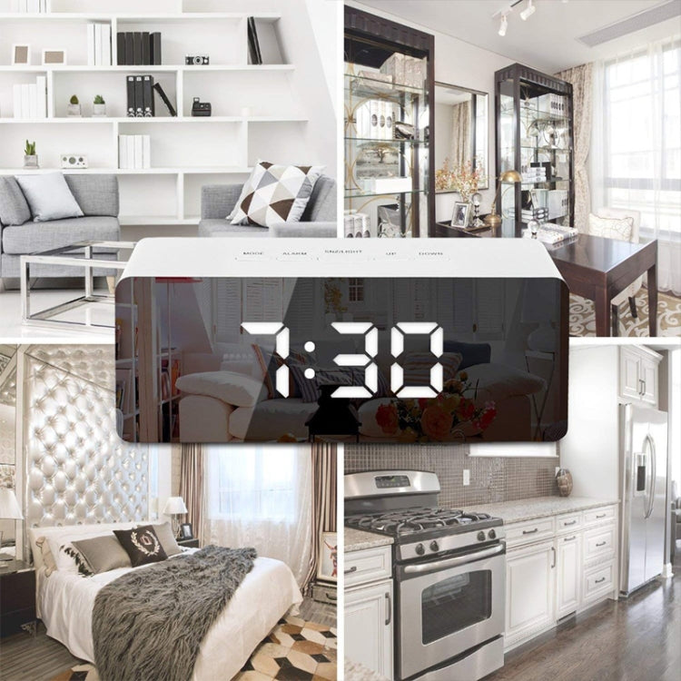 LED Mirror Alarm Clock Digital Snooze Table Clock Electronic Time Temperature Large Display White Light