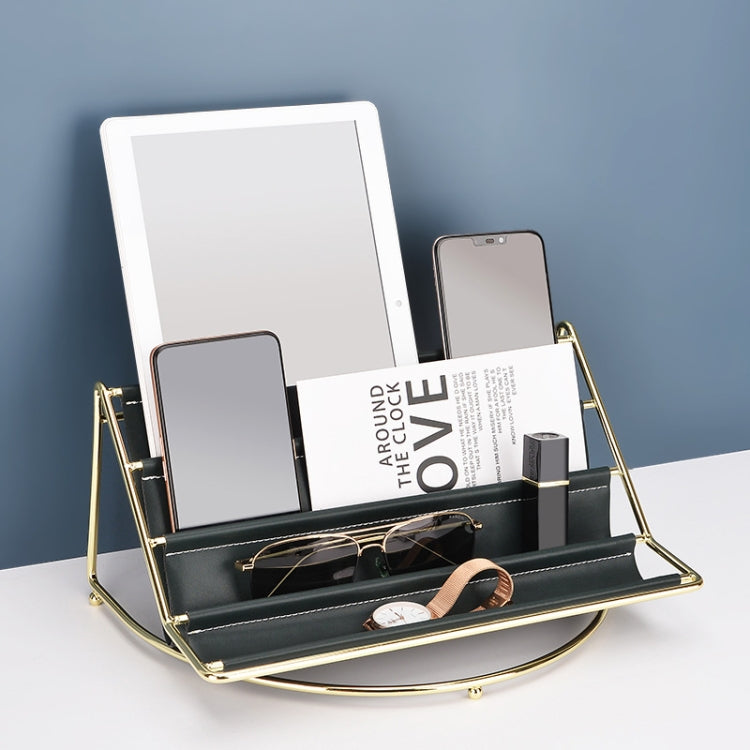 Desktop Racks Multi-Layer Wrought Iron Leather Storage Tray Keys Sundries Tablet Computers Watches Organize Creative Ornaments, Colour: Dark Green Small