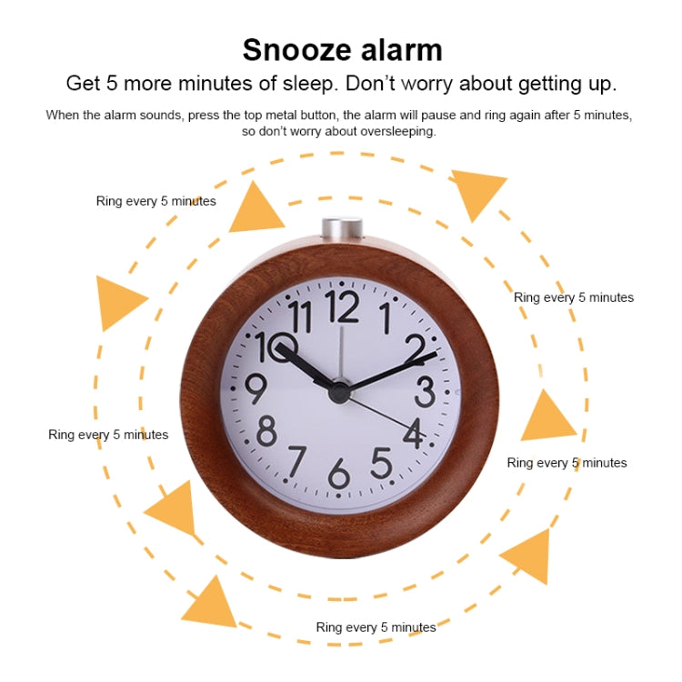 Solid Wood Silent Snooze Alarm Clock with Pointer(Round Dark) - free shipping - PMC Jewellery - Order now!