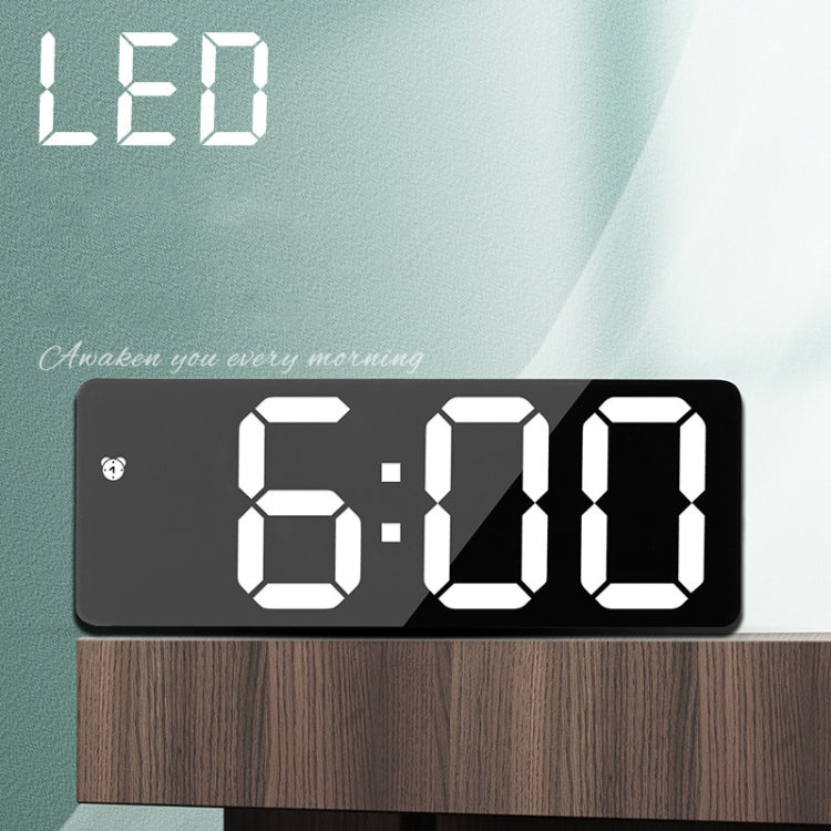 Mirror Bedside Alarm Clock Battery Plug-In Dual-Purpose LED Clock, Colour: Arc-shaped White Shell (Mirror White Light)