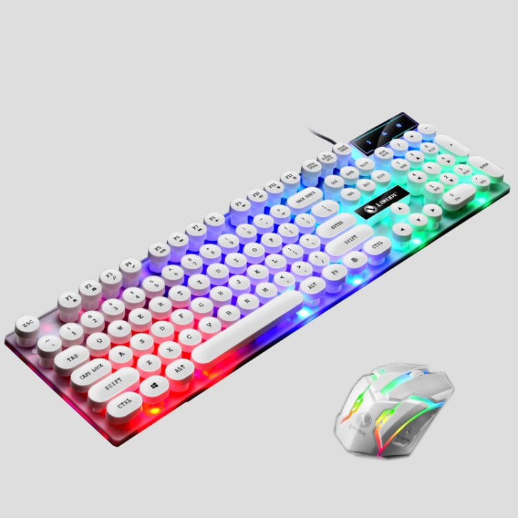 LIMEIDE GTX300 104 Keys Retro Round Key Cap USB Wired Mouse Keyboard, Cable Length: 1.4m, Colour: Punk Set White - free shipping - PMC Jewellery - Order now!