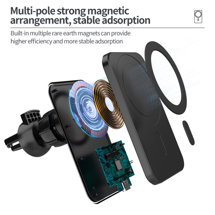 N16 10W Car Air Outlet + Suction Cup Magsafe Magnetic Phone Universal Wireless Charger Holder(Black)