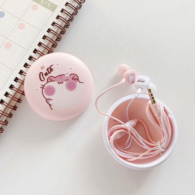 2 Pairs Heavy Bass Wired Headset Mobile Phone Universal Headset with Storage Box & Microphone(Pink Rat + Storage Box)