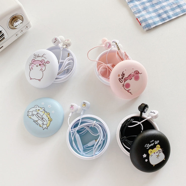2 Pairs Heavy Bass Wired Headset Mobile Phone Universal Headset with Storage Box & Microphone(White Rat + Storage Box)