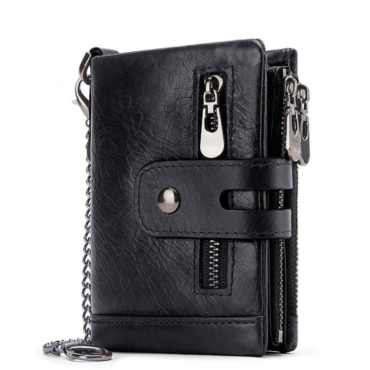 RFID Anti-Theft Swipe Wallet Tri-Fold Multi-Card Slot Crazy Horse Leather Men Leather Wallet(Black)