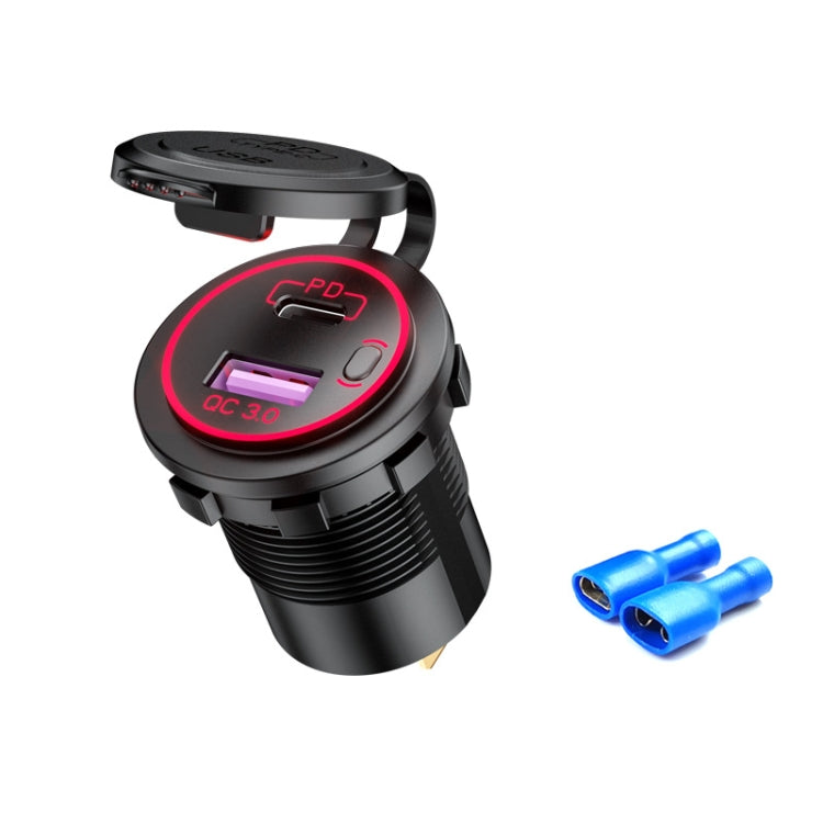 Car Motorcycle Ship Modified USB Charger Water-resistant PD + QC3.0 Fast Charge, Model: Red Light With Terminal