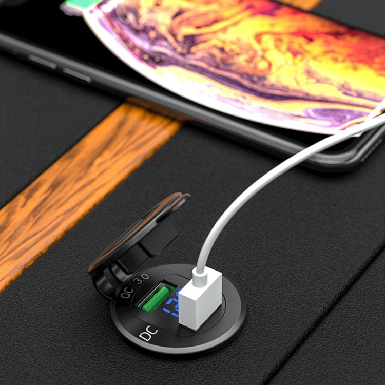 Car Motorcycle Modified USB Charger QC3.0 Metal Water-resistant Fast Charge(Golden Shell Green Light)