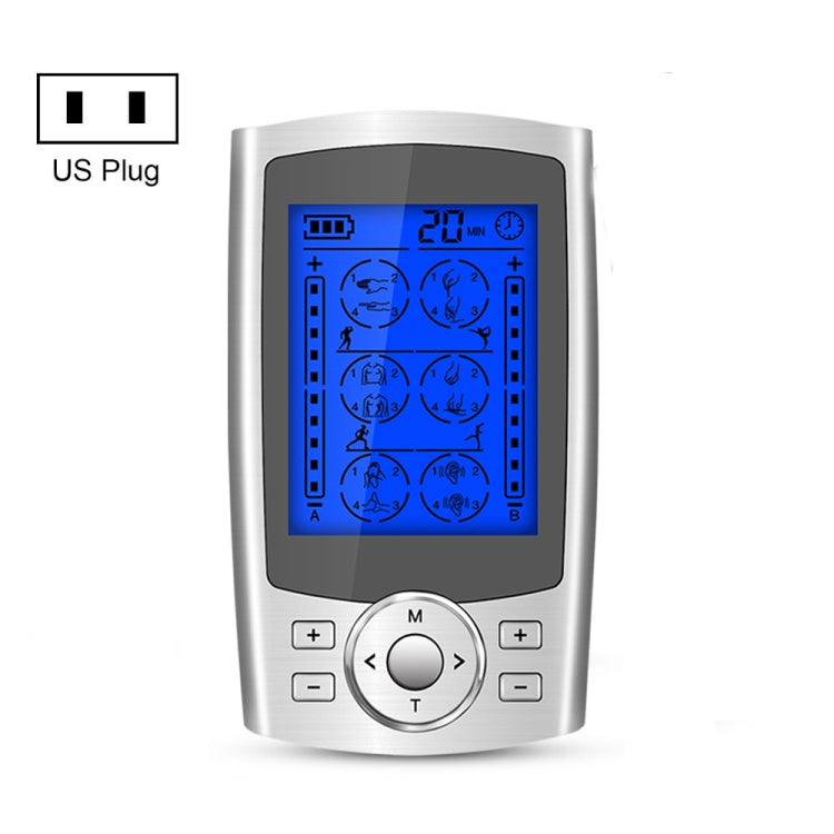 24-Mode Digital Electronic Pulse Massager Intelligent Whole Body Physical Therapy Meridian Massager, Specification: US Plug( Silver)