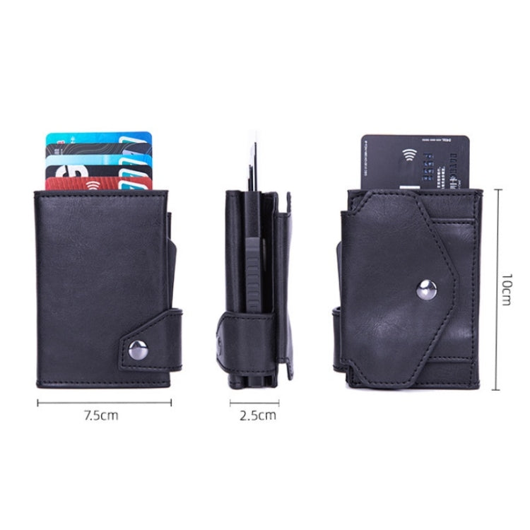 Anti-Theft Aluminum Alloy Coin Purse RFID Anti-Degaussing Automatic Pop-Up PU Bank Card Bag(Carbon Fiber Black)