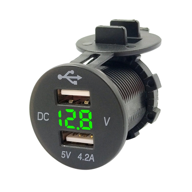 4.2A Dual USB With Voltage Display Mobile Phone Charger Socket Power Supply 12V Car Motorcycle(Green Light)