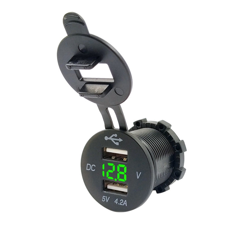 4.2A Dual USB With Voltage Display Mobile Phone Charger Socket Power Supply 12V Car Motorcycle(Green Light)