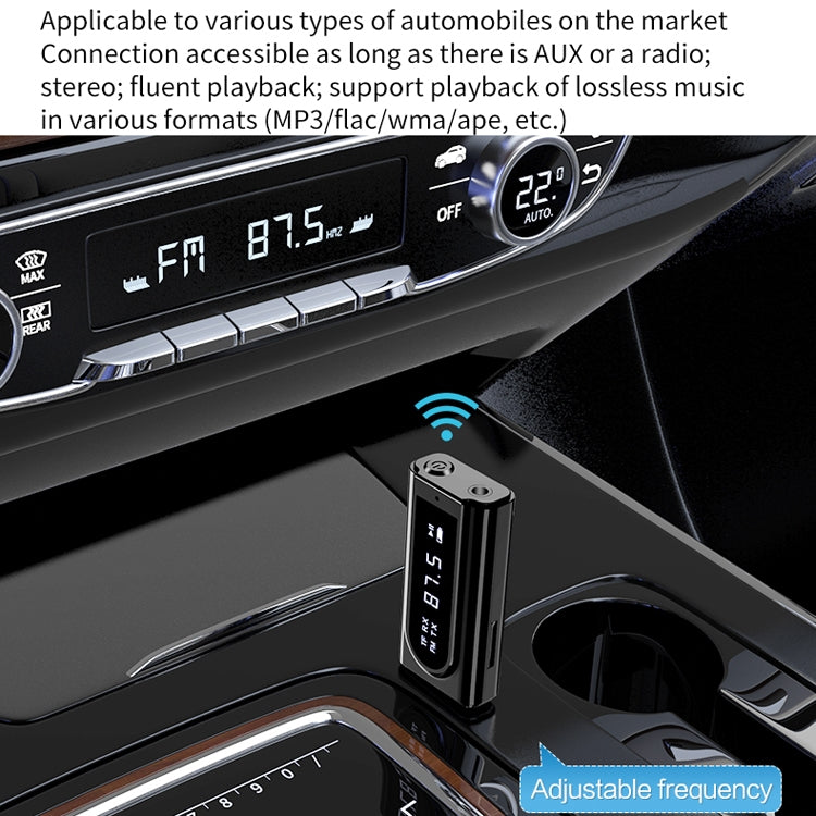 K9 USB Car Bluetooth 5.0 Adapter Receiver FM + AUX Audio Dual Output Stereo Transmitter (Black)