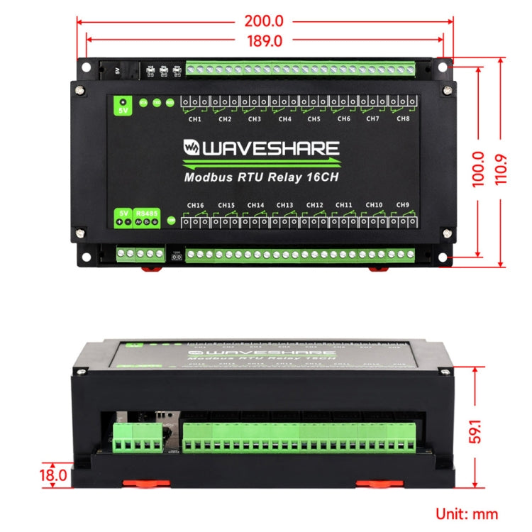 Waveshare 24921 Modbus RTU 16-Ch Relay Module, RS485 Interface, With Multiple Isolation Protection Circuits - free shipping - PMC Jewellery - Order now!