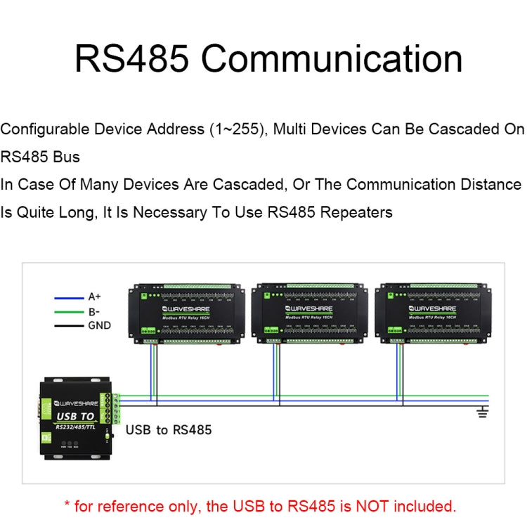 Waveshare 24921 Modbus RTU 16-Ch Relay Module, RS485 Interface, With Multiple Isolation Protection Circuits - free shipping - PMC Jewellery - Order now!
