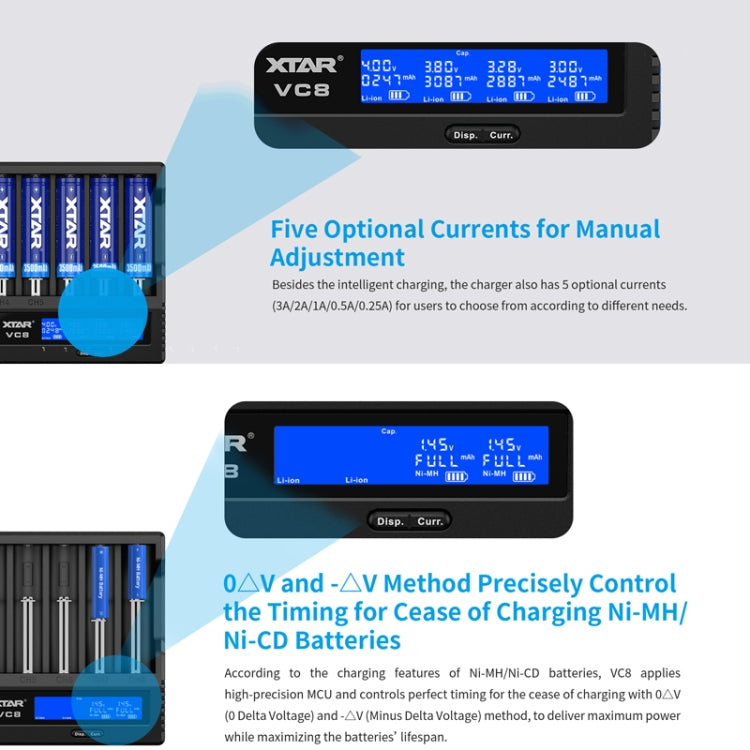 XTAR 8-Slot Battery Charger LCD Display Charger QC3.0 Type C Fast Charger for 21700 / 18650 Battery, Model: VC8 - free shipping - PMC Jewellery - Order now!