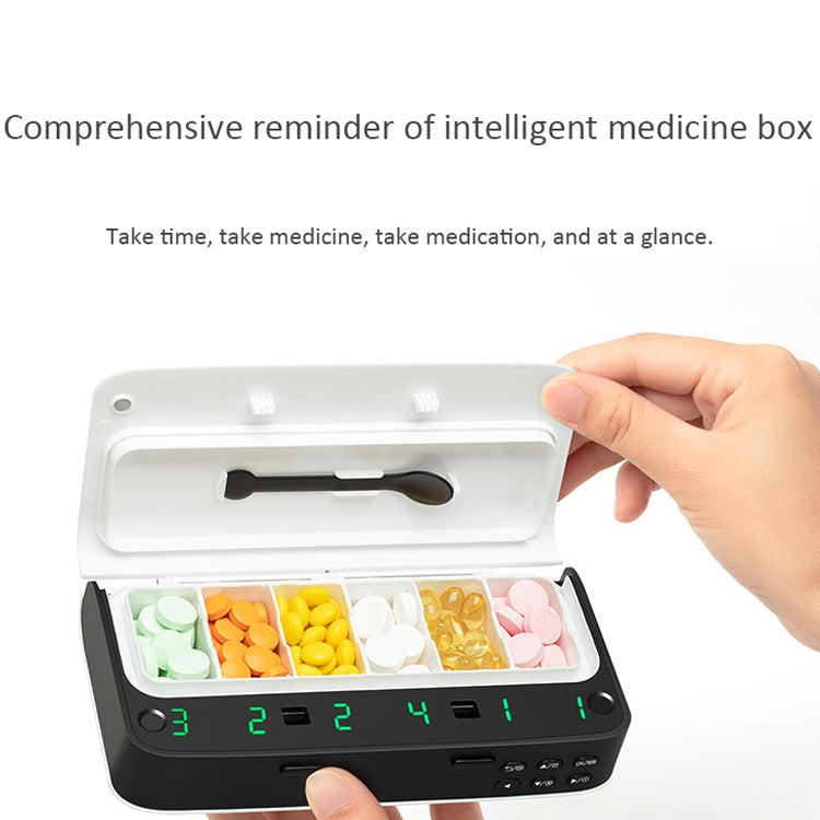 XM-ZY02 Intelligent Electronic Small Pill Box Separate Warehouse To Remind The Elderly To Take Medicine Regularly Portable Pill Box(Elegant White)