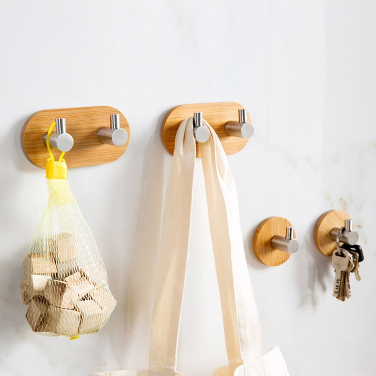 2 PCS Stainless Steel Bamboo Double Row Hook Kitchen Bathroom Door Adhesive Solid Wood Hook(Double Hook) - Shelf & Hooks by PMC TechLife | Online Shopping South Africa | PMC TechLife