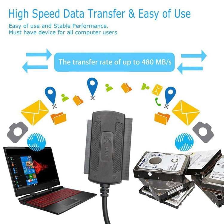 YP009 Three-Purpose USB to IDE/SATA Easy Drive Cable Hard Disk Drive Data Cable with Power Supply(UK Plug Set)