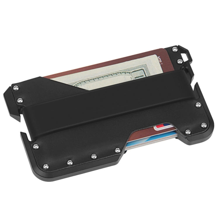 JK02 Metal Card Holder RFID Anti-Theft Leather Wallet EDC Multifunctional Stainless Steel Aluminum Alloy Card Holder(Black)