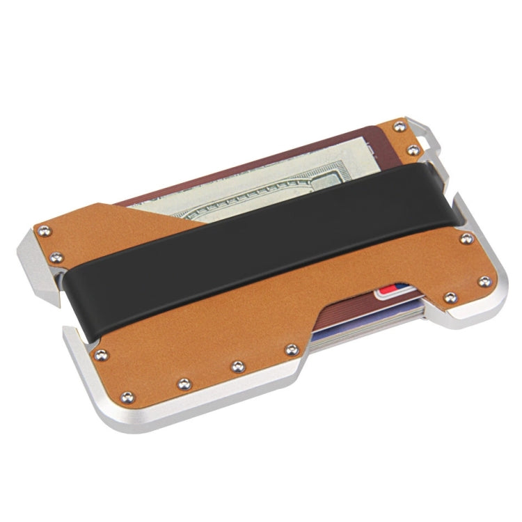 JK02 Metal Card Holder RFID Anti-Theft Leather Wallet EDC Multifunctional Stainless Steel Aluminum Alloy Card Holder(Silver + Khaki + Black)