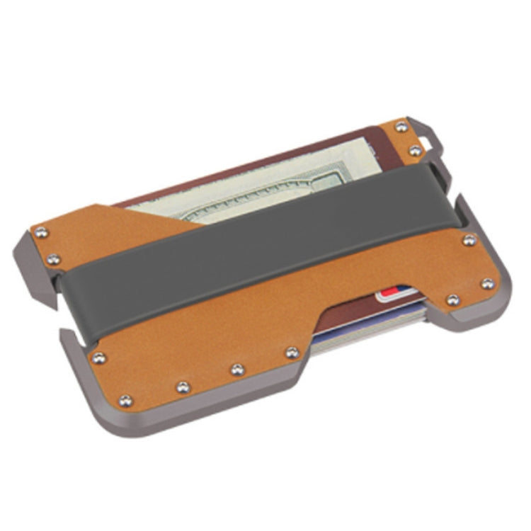 JK02 Metal Card Holder RFID Anti-Theft Leather Wallet EDC Multifunctional Stainless Steel Aluminum Alloy Card Holder(Gray + Khaki + Gray)
