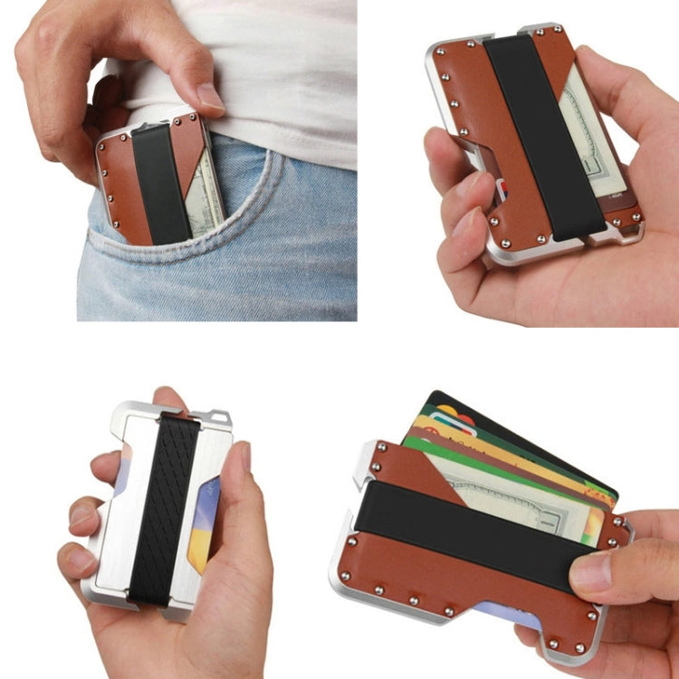 JK02 Metal Card Holder RFID Anti-Theft Leather Wallet EDC Multifunctional Stainless Steel Aluminum Alloy Card Holder(Silver + Khaki + Black)