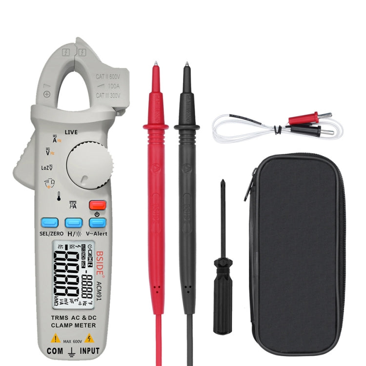 BSIDE ACM91 Digital Clamp Meter AC/DC Current 1mA True RMS Auto Range Capacitor Tester Multimeter(Grey)