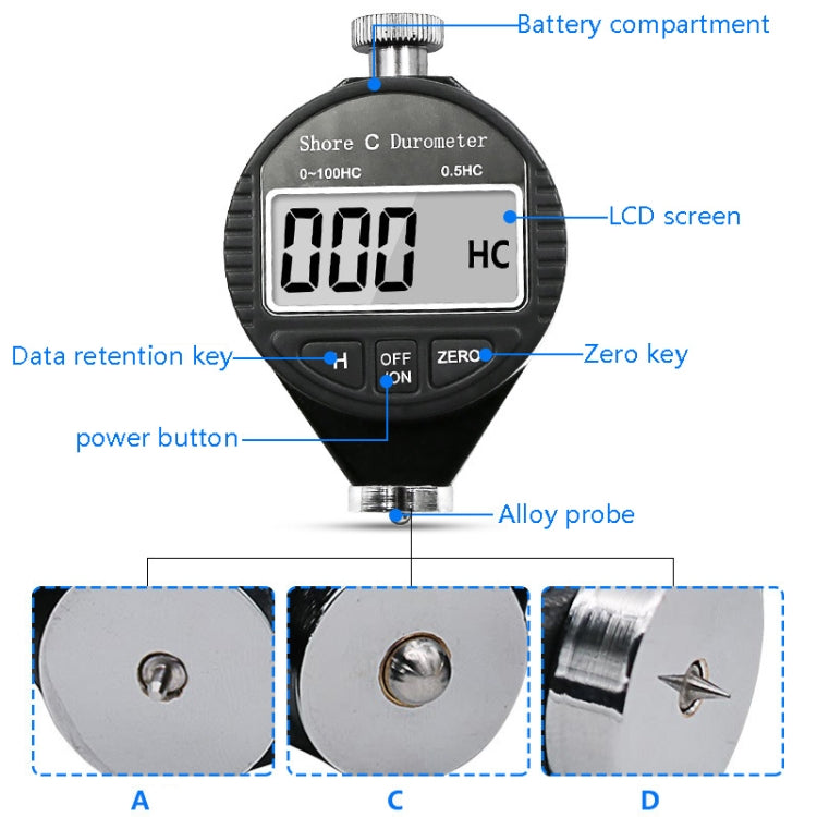 Electronic Digital Display Hard Meter Plastic Rubber Silicone Tire Hardness Meter, Model: 0-100HA A - Measuring Tools by PMC Jewellery | Online Shopping South Africa | PMC Jewellery | Buy Now Pay Later Mobicred