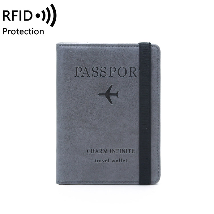 RFID Travel Passport Card Bag Elastic Band Protective Case(Gray)