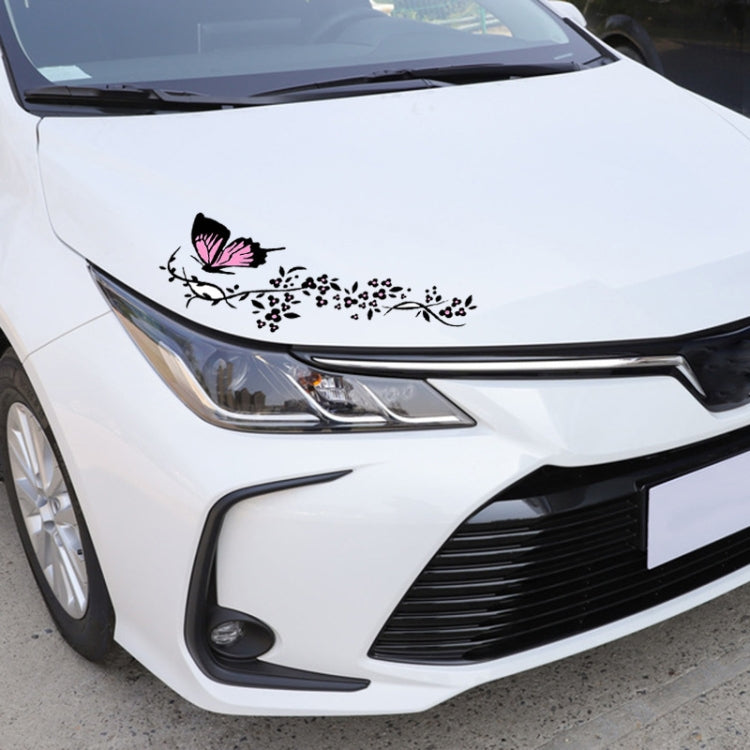2 Pairs R729 Butterfly Flower Car Sticker Butterfly Love Flower Personality Engine Cover Body Decorative Sticker(Red)