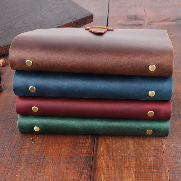 A5 Cowhide Retro Loose-Leaf Notebook Diary Office Business Simple Notepad Crazy Horse Leather Handbook(Ink Green)