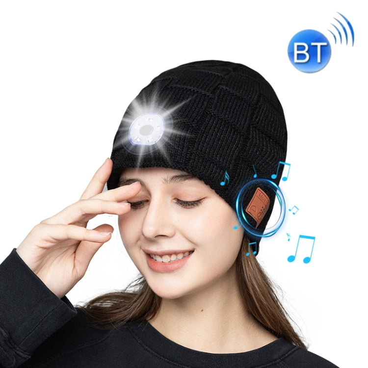 RG5-BL Bluetooth LED Lighting Music Knit Hat Plus Velvet Night Running Lamp Hat(Black)