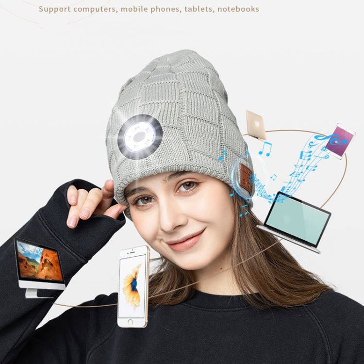 RG5-BL Bluetooth LED Lighting Music Knit Hat Plus Velvet Night Running Lamp Hat(Dark Gray)