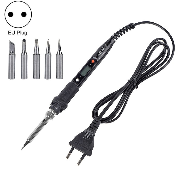 Metallic LCD Temperature Regulating Soldering Iron And Soldering Iron Tip Set Electric Soldering Iron Welding Tool(220V EU Plug Silver Head Black)