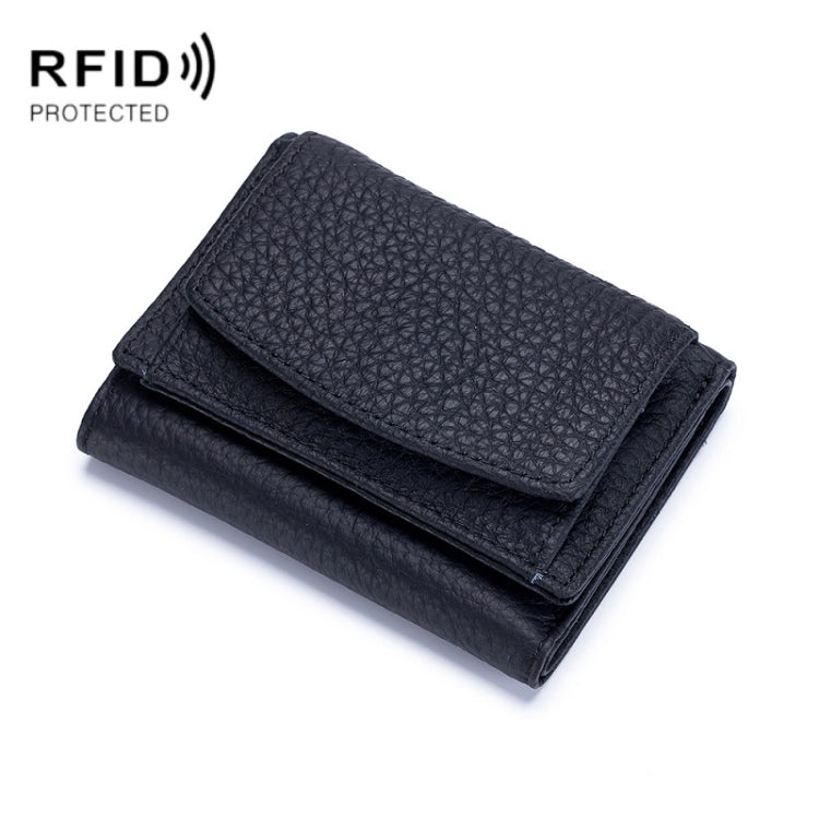 CL-2753 Leather RFID Short Coin Purse Wallet(Black)